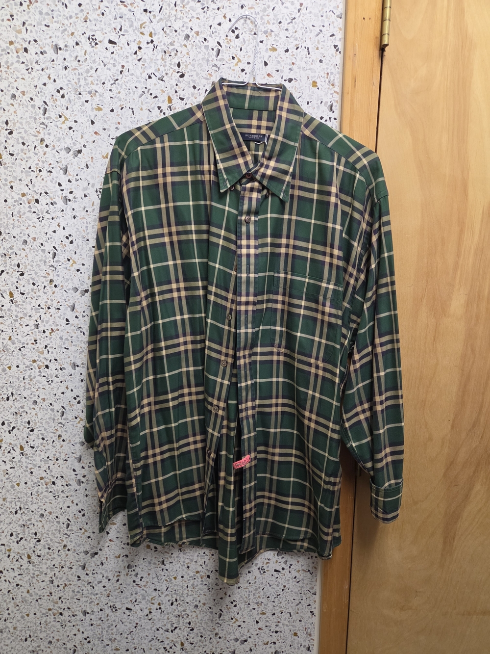Burberry London Mens XL Green Plaid Long Sleeve Button Down Shirt Vintage
